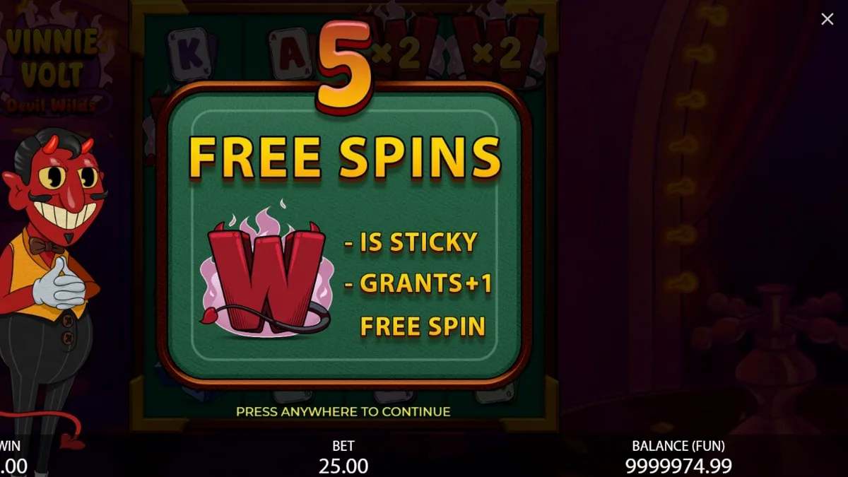 Vinnie Volt Devil Wilds slot machine interface