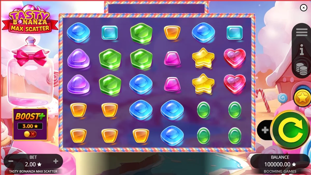 Makulay at masayang disenyo ng Tasty Bonanza Max Scatter slot